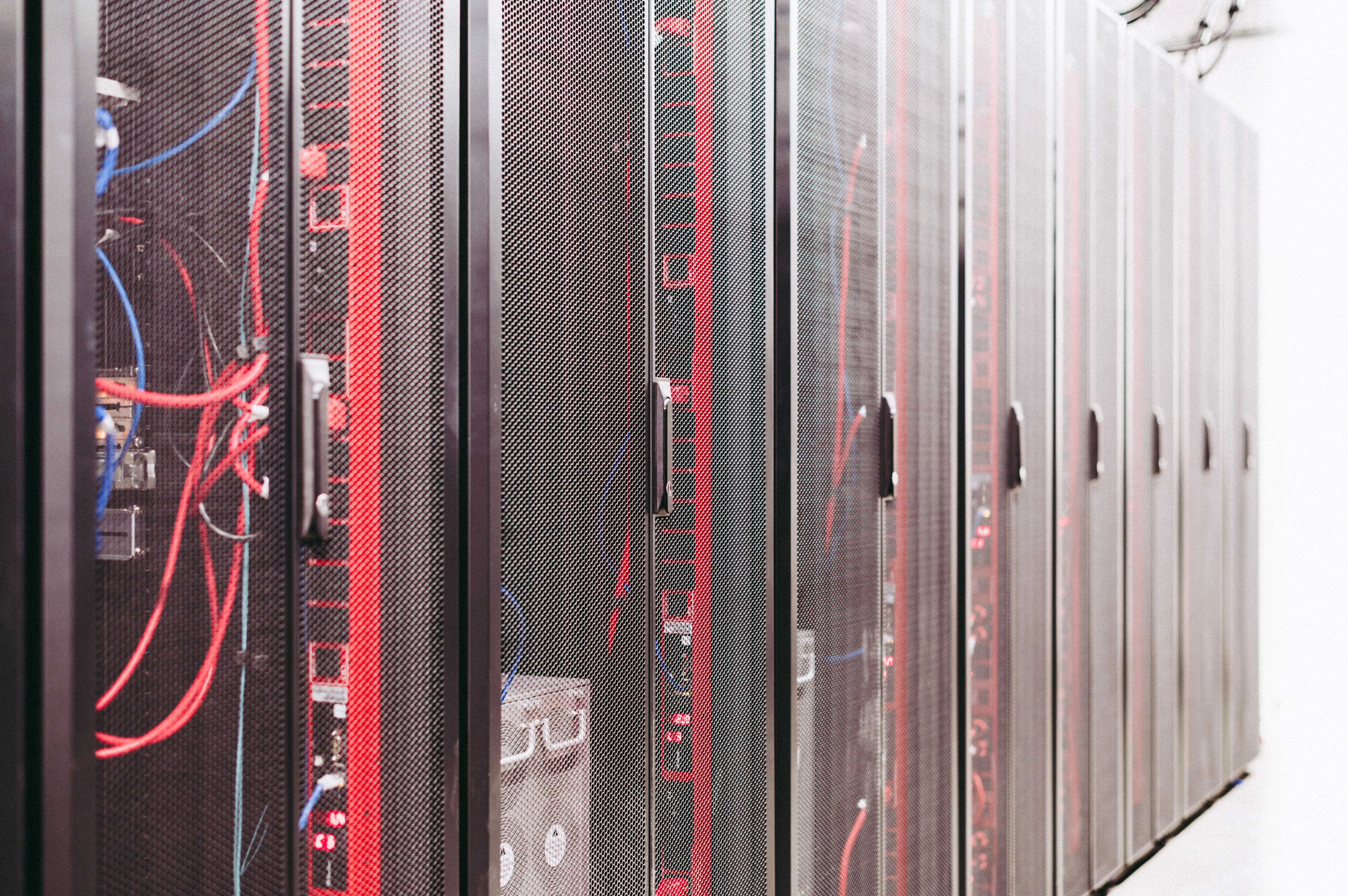 data server racks with mesh doors.